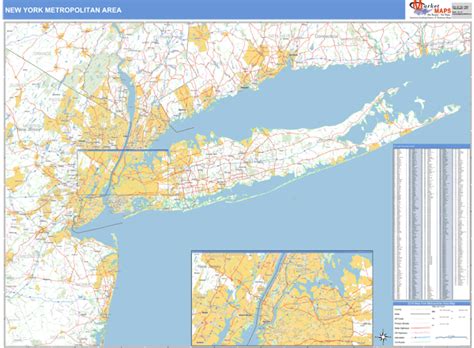 New York Metropolitan Area, NY Metro Area Wall Map Basic Style by ...