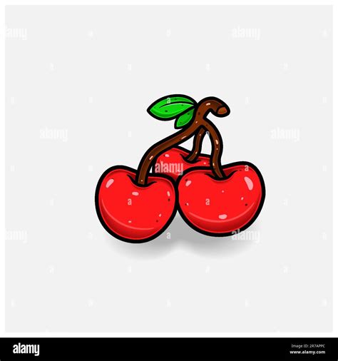 Cherry Fruit Cartoon With Simple Gradient And Details Vector And