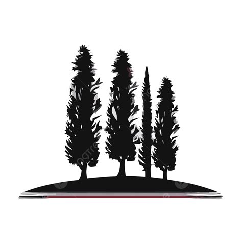 Silhouette Of Three Trees In Tuscany With Red Stripes Vector A