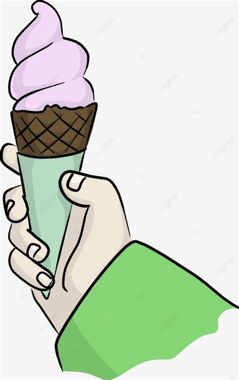 Vector Illustration Of A Strawberry Ice Cream Cone Held By The Right