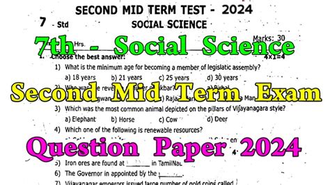 Th Social Nd Mid Term Question Paper Th Social Science Second