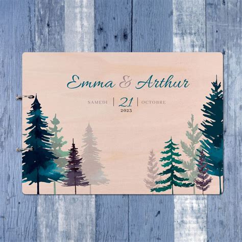 Livre D Or De Mariage Sur Bois Sapins Hiver