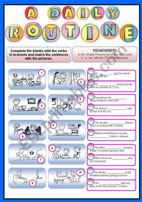 Daily Routines Simple Present Tense Esl Worksheet C