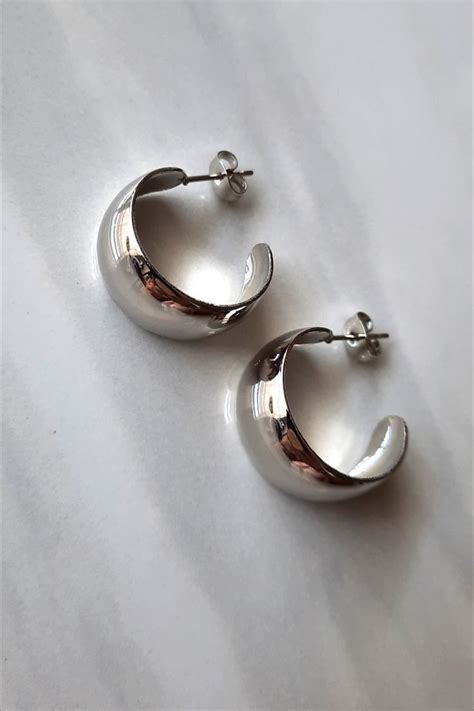 Polished Chunky Smooth Stainless Steel Silver Half Hoops Etsy