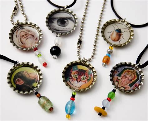 Bottle Cap Necklaces In 2020 Bottle Cap Jewelry Bottle Cap Necklace Bottle Cap Projects