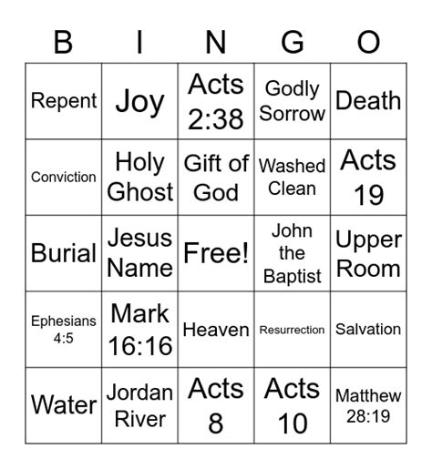 Baptism Game Bingo Card