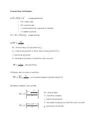 Final Exam Formulae Sheet Pdf Formula Sheet All Modules Fv Pv R