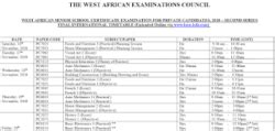 2020 WAEC GCE SECOND SERIES NOV DEC EDITION TIMETABLE NOW AVAILABLE