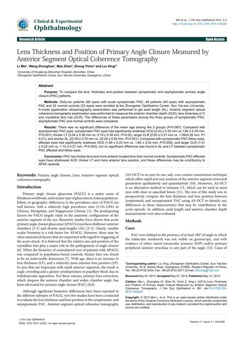 PDF Clinical Experimental Ophthalmology Anterior Segment Of The