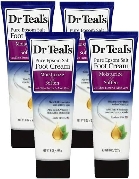 Dr Teals Pure Epsom Salt Foot Cream T Set 4 Pack 8oz Ea Moisturize