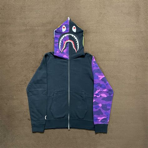 Bape Bape Half Purple Camo Shark Full Zip Up Hoodie Grailed