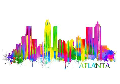 Atlanta Skyline, Watercolor Art Print 004 Atlanta Cityscape, Georgia ...