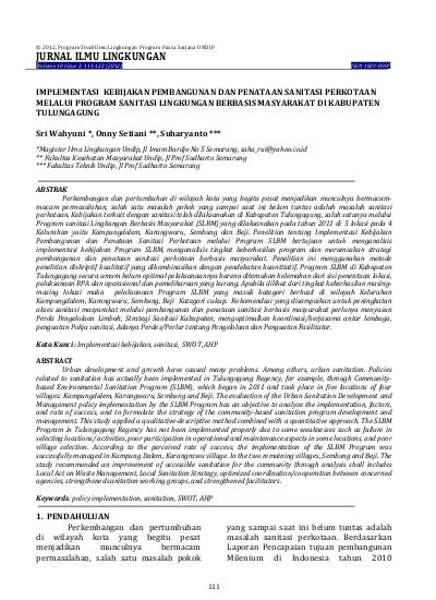 Implementasi Kebijakan Pembangunan Dan Penataan Sanitasi Perkotaan