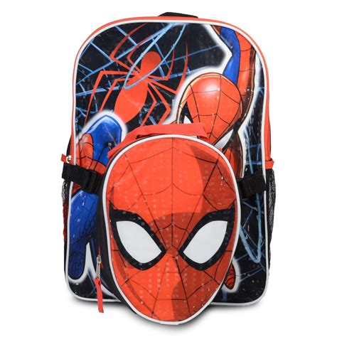 Marvel Shop Spiderman Backpack With Lunch Box For Boys 5 Pc Bundle