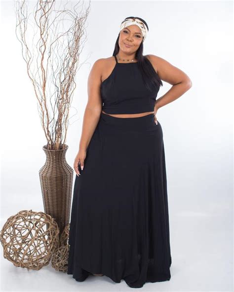 Conjunto Plus Size Cropped E Saia Longa Preto Somos GG Moda Feminina