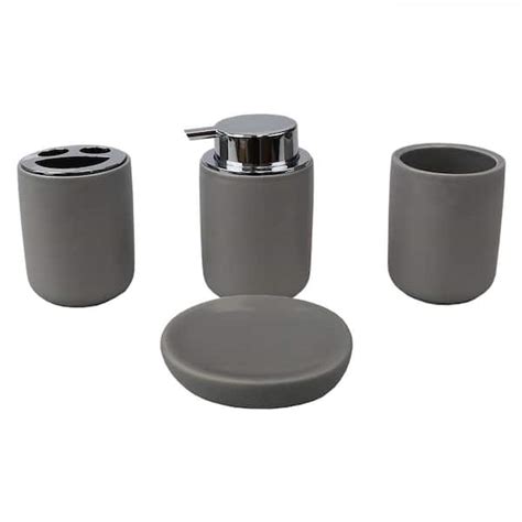 Home Basics Luxem 4 Piece Ceramic Bath Accessory Set In Grey Hdc79075