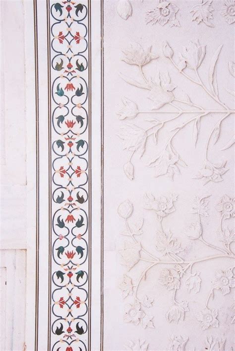 Taj Mahal Pattern Design with White Flowers and Leaves