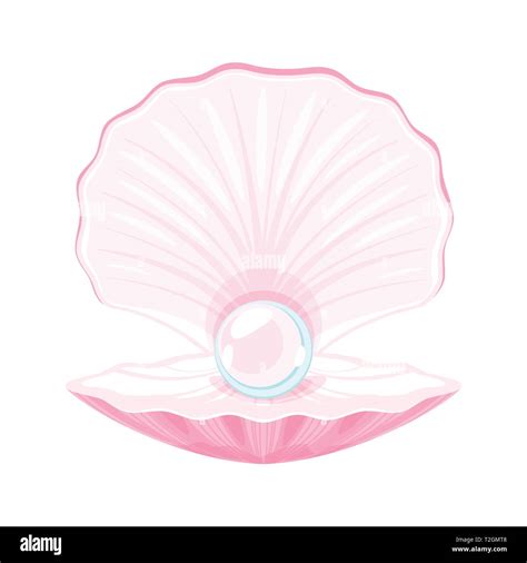 Vector Cartoon Style Pink Seashell With Beautiful Pearl Inside Isolated