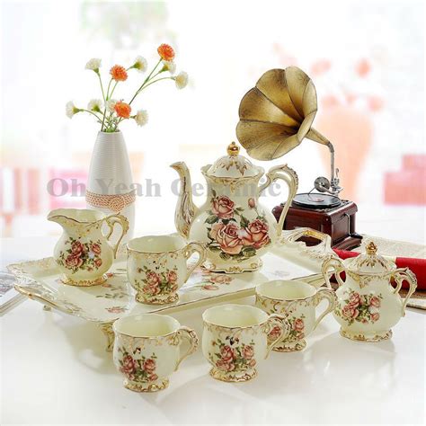 Coffee Cup Set Tea Tray Porcelain Flowers Cupping Set Jugs Flower