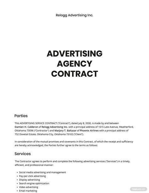 Free Free Simple Advertising Agency Contract Template Google Docs