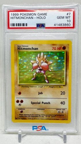 Pok Mon Base Set Original Holo Hitmonchan Psa Gem Mint Ebay