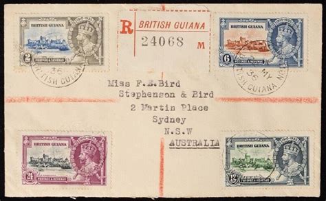 BRITISH GUIANA 1935 Registered Cover Franked KGV Silver Jubilee Set To