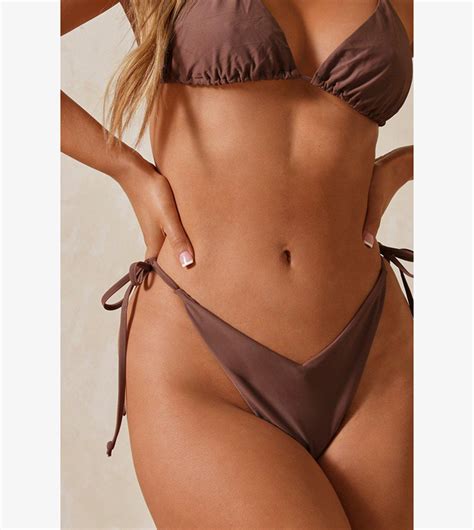 Buy Misspap Tie Side Thong Bikini Bottom In Brown Thstreet Saudi Arabia