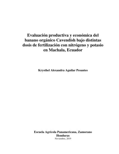 Evaluación Productiva Y Económica Del Banano Orgánico Cavendish Bajo