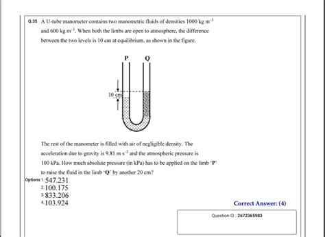 Solved Q A U Tube Manometer Contains Two Manometric Chegg