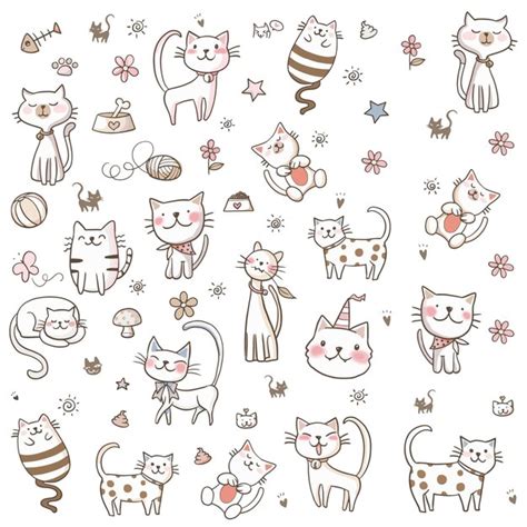 Premium Vector Hand Drawn Cute Cat Pattern Illustration