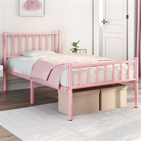 Yaheetech Metal Bed Frame with Spindle Headboard and Footboard,Twin,Pink - Walmart.com