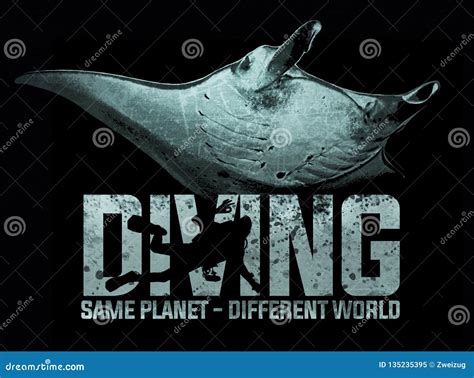 Diving Diver Scuba Manta Ray T Shirt Design Stock Illustration