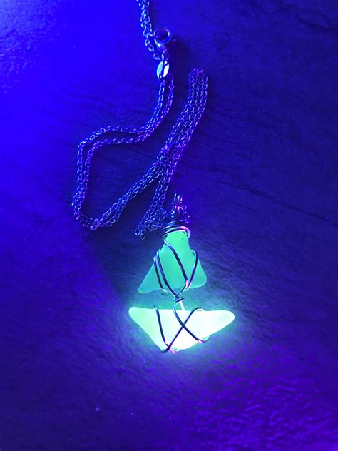 Uranium Sea Glass Necklace Glowing Ultraviolet Seaglass Sail Boat Jewelry Rare Uv Sea Glass