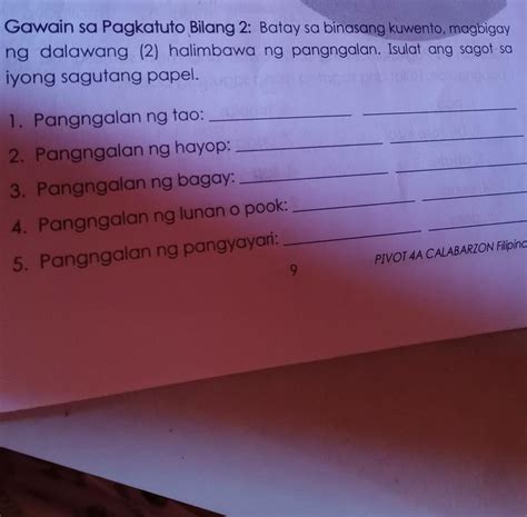 Gawain Sa Pagkatuto Bilang Batay Sa Binasang Kuwento Magbigay Ng