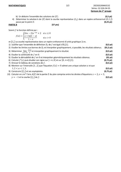 BAC 2023 Correction de lépreuve Mathématique Série S2 Concoursn