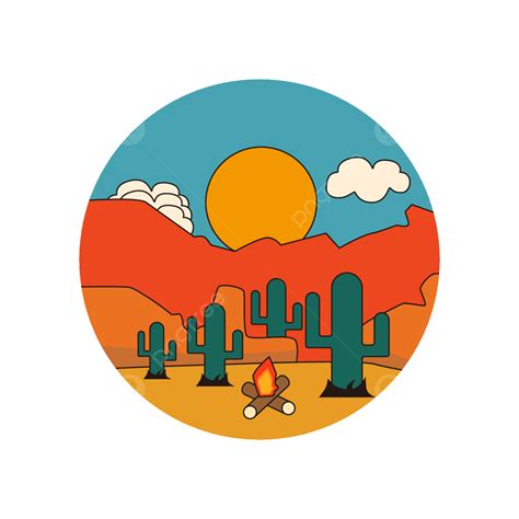 Ilustración De Color Retro De Paisaje Desértico De Dibujos Animados Png Desierto Retro