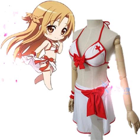 Anime Sword Art Online Yuuki Asuna Sao Summer Style Bikini Swimsuit