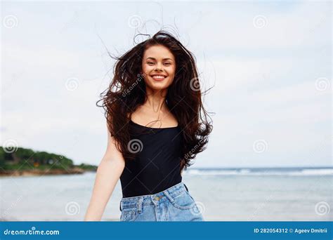 Woman Person Young Beach Smile Summer Sunset Running Lifestyle Travel