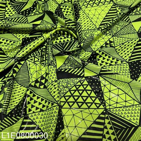 Neon Green Geometric Print Nylon Lycra Spandex Fabric Way Strech By