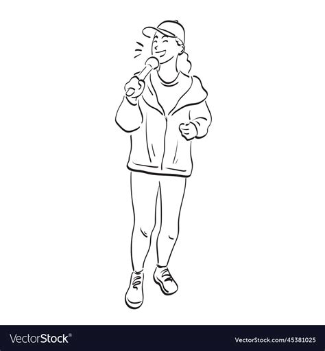 Line Art Full Length Of Woman In Sportswear Vector Image