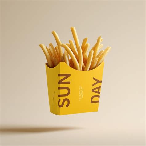 French Fries In Yellow Box Mockup Psd Premium AI Generated PSD