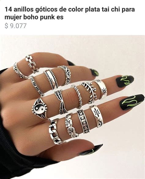 Pin By Majo Sánchez On Uñas Emo Jewelry Ring Sets Boho Silver Ring Set