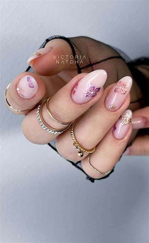 Cute Spring Nail Art Inspirations Pastel Chrome Floral Almond Nails