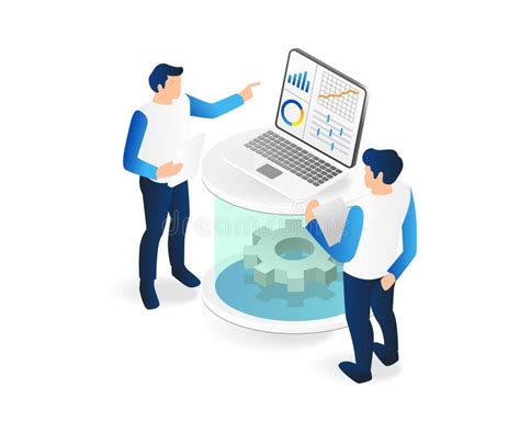 Isometric Flat 3d Illustration Concept Of Two Men Analyzing Experimental Data Stock Illustration