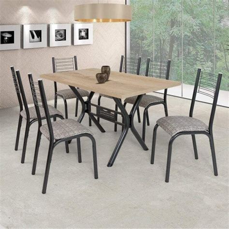 Conjunto De Mesa 6 Cadeiras Camila Clássica Ciplafe Craqueado Preto