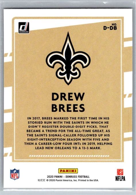 Donruss Dominators Drew Brees New Orleans Saints D Db Mcp