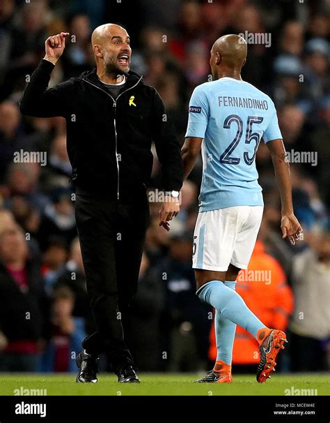 Pep Guardiola Manchester City Reacts Hi Res Stock Photography And