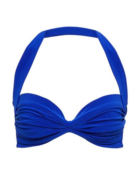 Norma Kamali Bill Shirred Halterneck Bikini Top In Blue Lyst