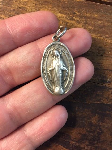 Vintage Sterling Silver Catholic Tiny Mary Miraculous Medal Religious Medal Charm 925 Pendant