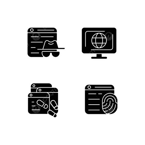 Set Of Black Glyph Icons For Online Censorship On White Background Vector Pictogram Clipart